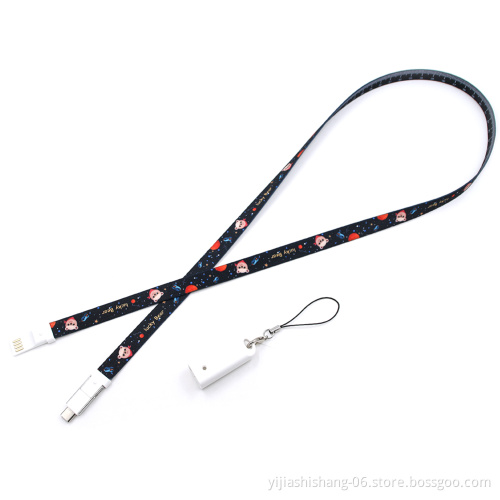 Mobile Phone accessory 3 in 1 Lanyard Design usb charging cable lanyard cable for iPhone Android Type C